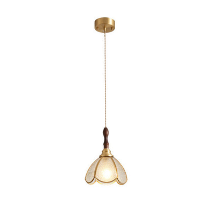 Traditional Tiffany Water Pattern Flower Small Beads Stained Glass Copper 1-Light Pendant Light For Bedroom