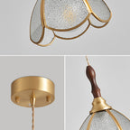 Traditional Tiffany Water Pattern Flower Small Beads Stained Glass Copper 1-Light Pendant Light For Bedroom