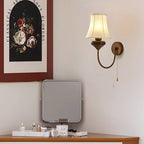 Traditional European Floral Pattern Drum Shape Fabric Hardware Wood 1-Light Wall Sconce Lamp For Living Room