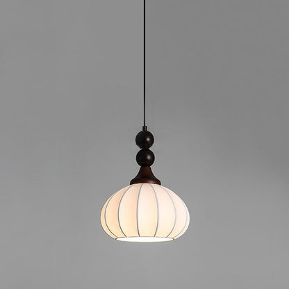 Contemporary Retro Liftable Oval Round Ball Iron Wood Imitation Silk 1-Light Pendant Light For Living Room