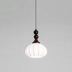 Contemporary Retro Liftable Oval Round Ball Iron Wood Imitation Silk 1-Light Pendant Light For Living Room