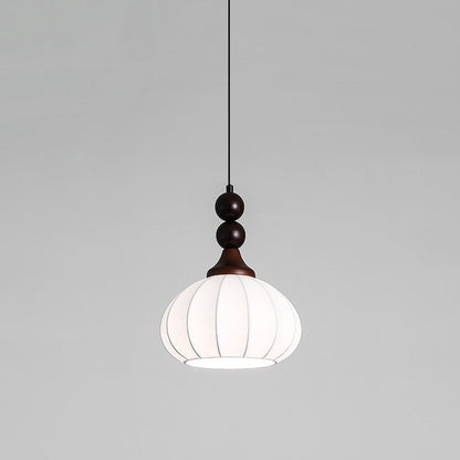 Contemporary Retro Liftable Oval Round Ball Iron Wood Imitation Silk 1-Light Pendant Light For Living Room