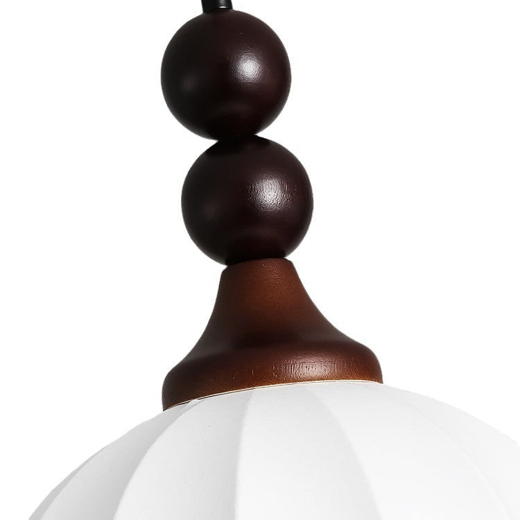 Contemporary Retro Liftable Oval Round Ball Iron Wood Imitation Silk 1-Light Pendant Light For Living Room