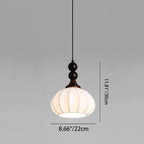 Contemporary Retro Liftable Oval Round Ball Iron Wood Imitation Silk 1-Light Pendant Light For Living Room