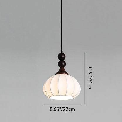 Contemporary Retro Liftable Oval Round Ball Iron Wood Imitation Silk 1-Light Pendant Light For Living Room