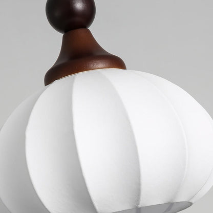 Contemporary Retro Liftable Oval Round Ball Iron Wood Imitation Silk 1-Light Pendant Light For Living Room