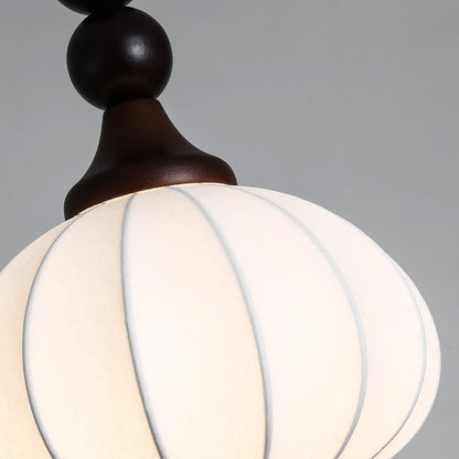 Contemporary Retro Liftable Oval Round Ball Iron Wood Imitation Silk 1-Light Pendant Light For Living Room
