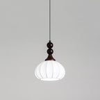 Contemporary Retro Liftable Oval Round Ball Iron Wood Imitation Silk 1-Light Pendant Light For Living Room
