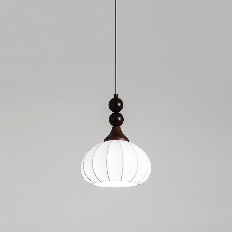 Contemporary Retro Liftable Oval Round Ball Iron Wood Imitation Silk 1-Light Pendant Light For Living Room