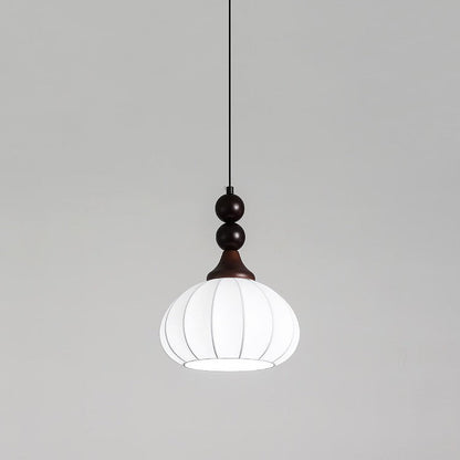 Contemporary Retro Liftable Oval Round Ball Iron Wood Imitation Silk 1-Light Pendant Light For Living Room