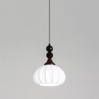 Contemporary Retro Liftable Oval Round Ball Iron Wood Imitation Silk 1-Light Pendant Light For Living Room