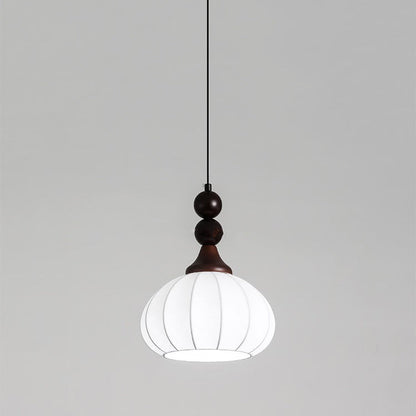 Contemporary Retro Liftable Oval Round Ball Iron Wood Imitation Silk 1-Light Pendant Light For Living Room