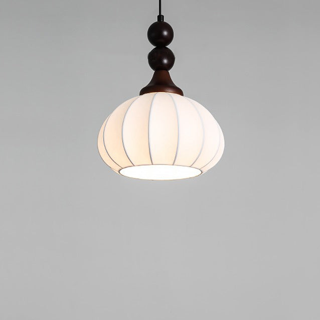 Contemporary Retro Liftable Oval Round Ball Iron Wood Imitation Silk 1-Light Pendant Light For Living Room