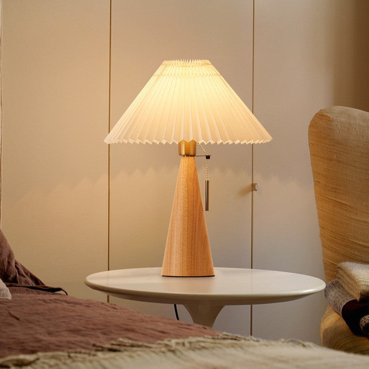Contemporary Nordic Zipper Switch Pleated Drum Shape Fabric Iron 1-Light Table Lamp For Bedroom Lumendat