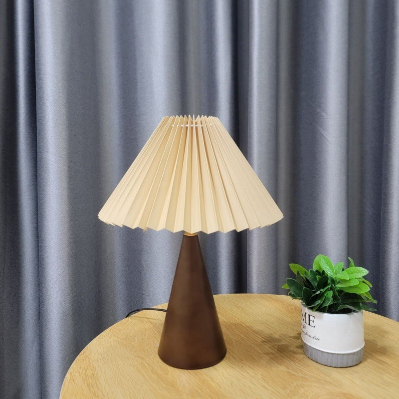 Contemporary Nordic Zipper Switch Pleated Drum Shape Fabric Iron 1-Light Table Lamp For Bedroom Lumendat