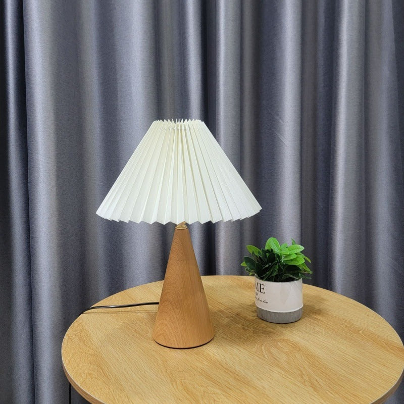 Contemporary Nordic Zipper Switch Pleated Drum Shape Fabric Iron 1-Light Table Lamp For Bedroom Lumendat