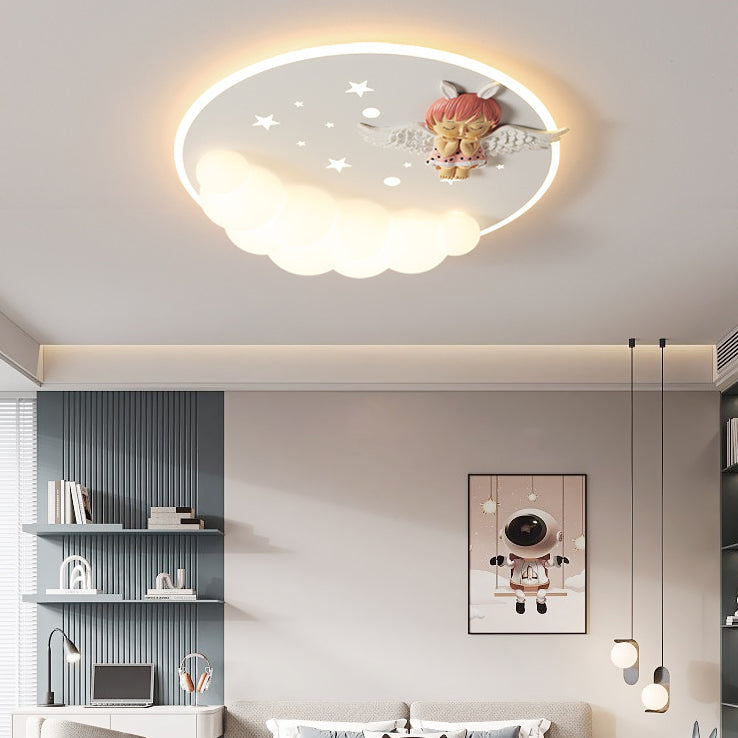 Lumendat Contemporary Creative Cartoon Kids Cloud Astronaut Mermaid Angel Iron Acrylic LED Flush Mount Ceiling Light For Bedroom Lumendat