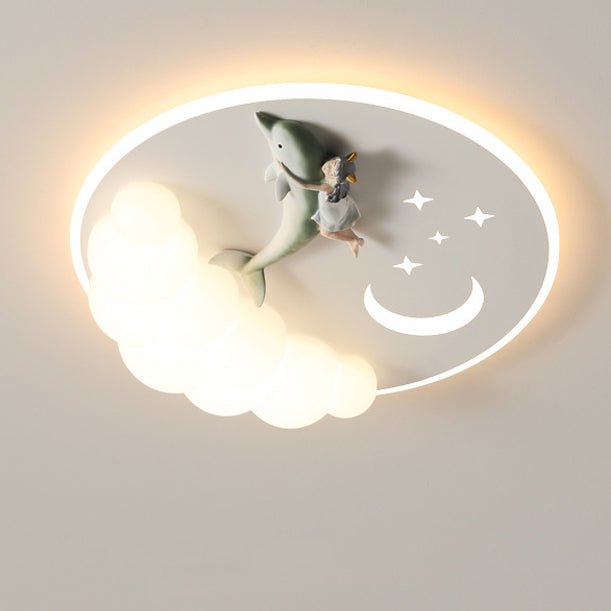 Lumendat Contemporary Creative Cartoon Kids Cloud Astronaut Mermaid Angel Iron Acrylic LED Flush Mount Ceiling Light For Bedroom Lumendat