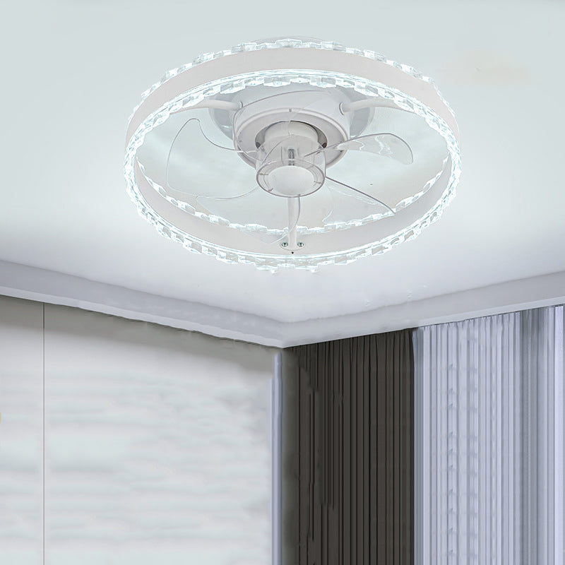 Contemporary Nordic Iron Aluminum Acrylic Round LED Ceiling Fan Light For Bedroom