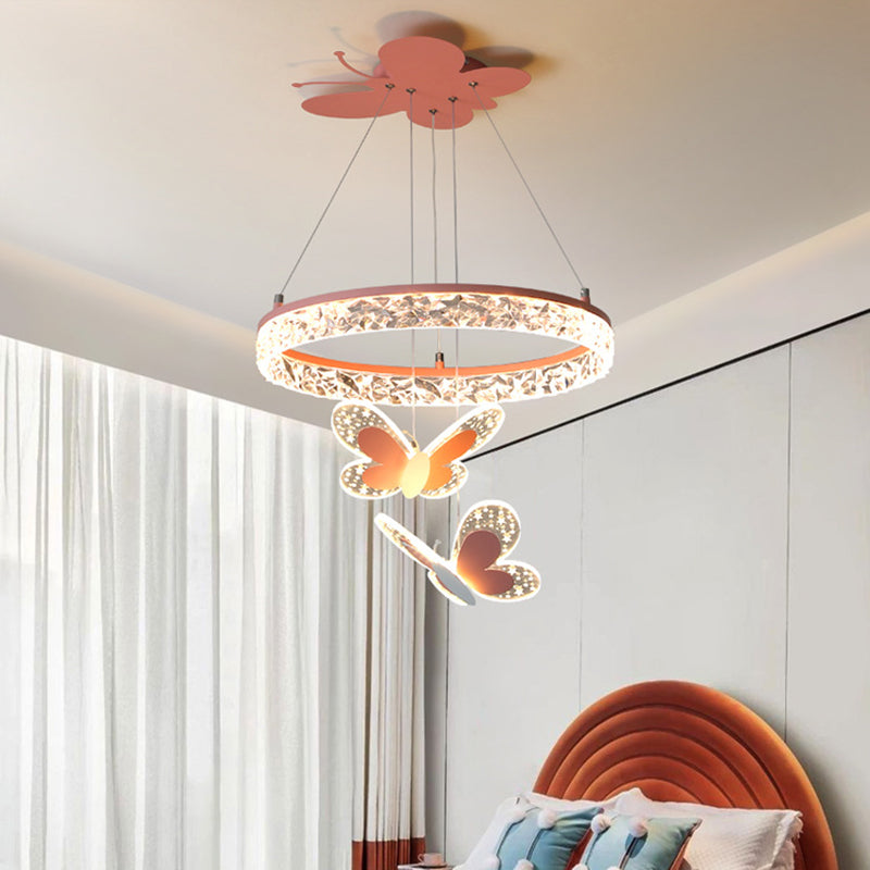 Lumendat Contemporary Creative Kids Round Cartoon Butterfly Acrylic Iron LED Chandelier For Bedroom Lumendat