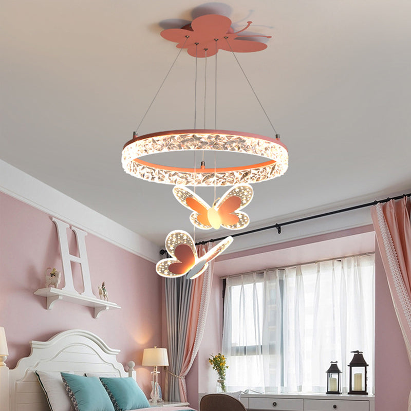 Lumendat Contemporary Creative Kids Round Cartoon Butterfly Acrylic Iron LED Chandelier For Bedroom Lumendat