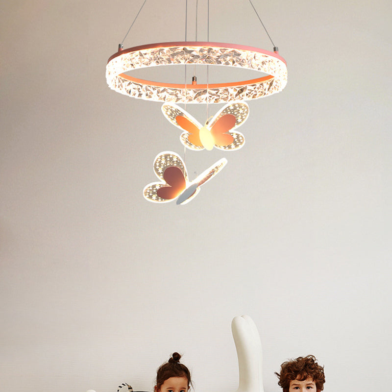 Lumendat Contemporary Creative Kids Round Cartoon Butterfly Acrylic Iron LED Chandelier For Bedroom Lumendat