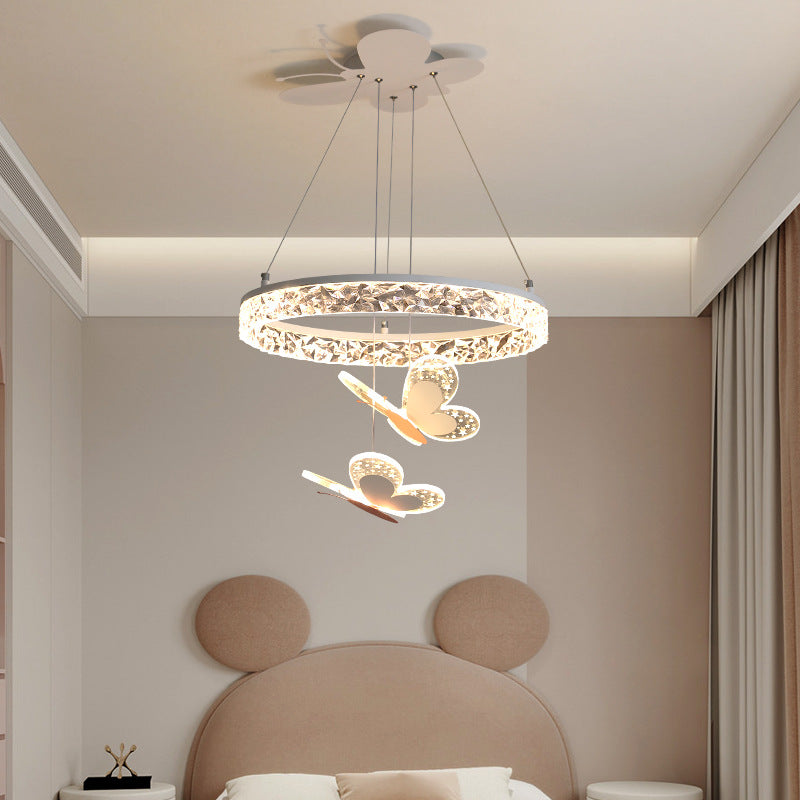Lumendat Contemporary Creative Kids Round Cartoon Butterfly Acrylic Iron LED Chandelier For Bedroom Lumendat