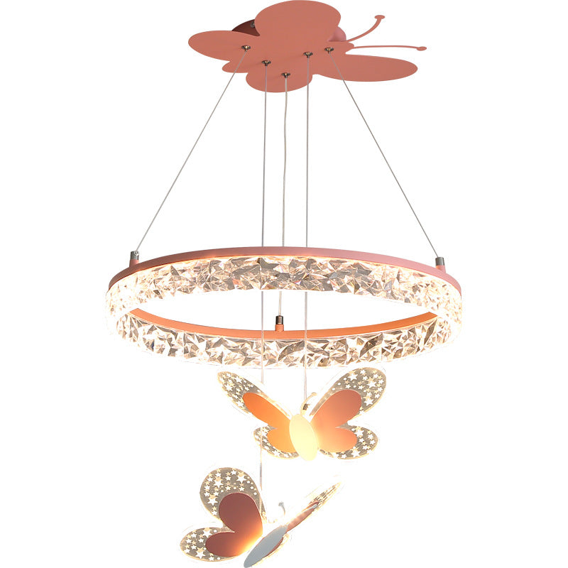 Lumendat Contemporary Creative Kids Round Cartoon Butterfly Acrylic Iron LED Chandelier For Bedroom Lumendat