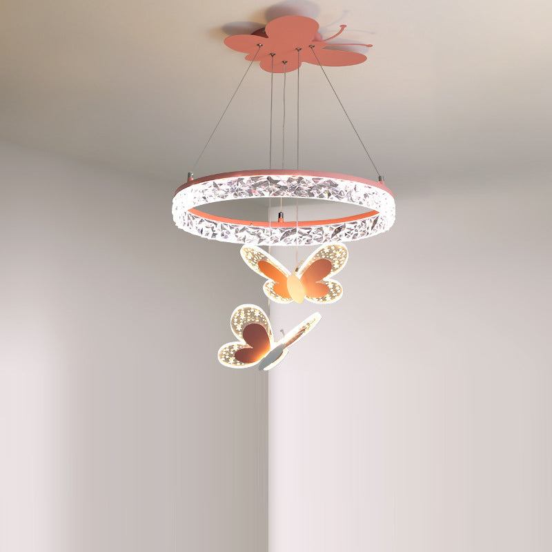 Lumendat Contemporary Creative Kids Round Cartoon Butterfly Acrylic Iron LED Chandelier For Bedroom Lumendat