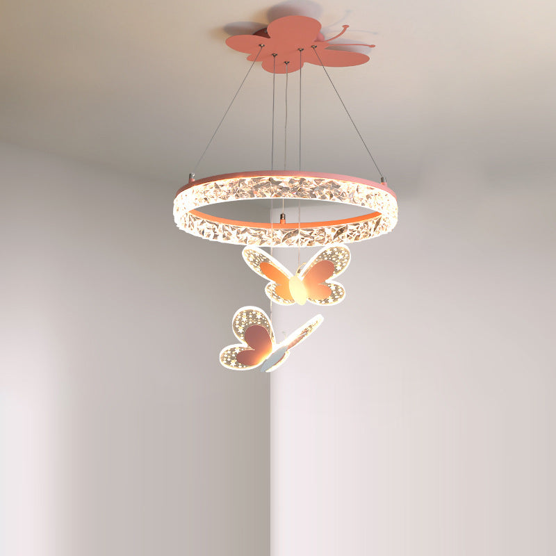 Lumendat Contemporary Creative Kids Round Cartoon Butterfly Acrylic Iron LED Chandelier For Bedroom Lumendat