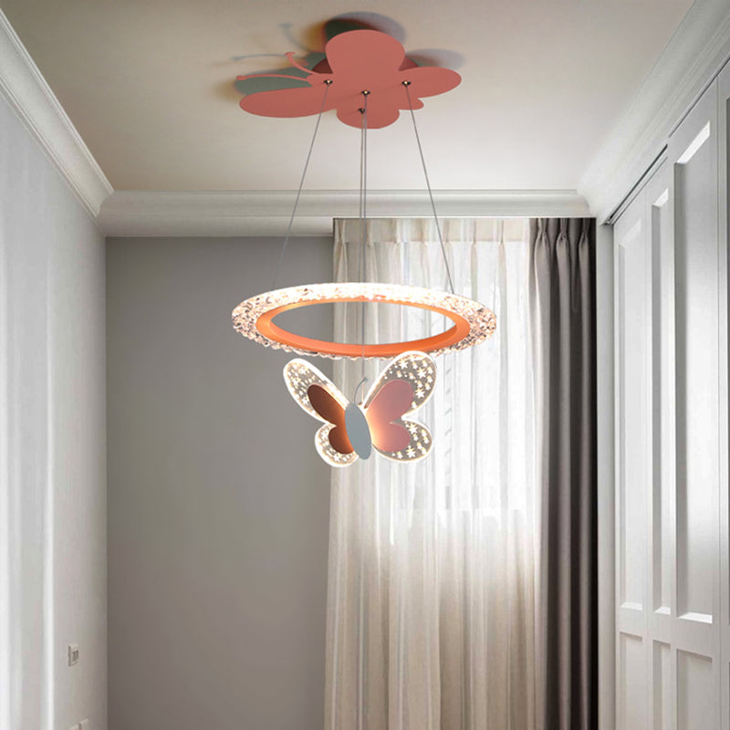 Lumendat Contemporary Creative Kids Round Cartoon Butterfly Acrylic Iron LED Chandelier For Bedroom Lumendat