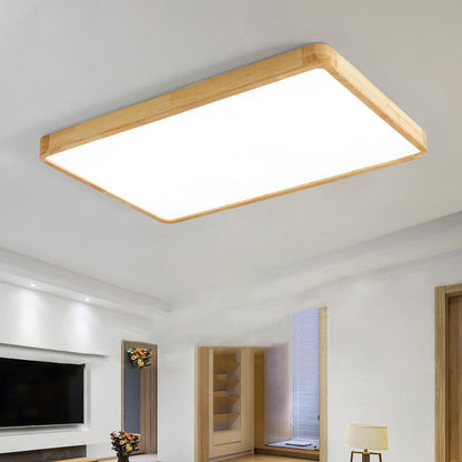 Modern Minimalist Round Square Rectangular Wood Acrylic LED Flush Mount Ceiling Light For Living Room