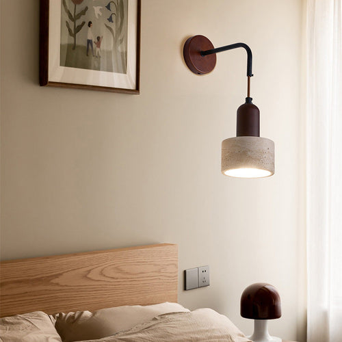 Traditional Japanese Dome Cylinder Cone Yellow Travertine Wood 1-Light Wall Sconce Lamp For Living Room