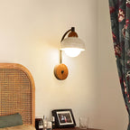 Traditional Japanese Dome Cylinder Cone Yellow Travertine Wood 1-Light Wall Sconce Lamp For Living Room