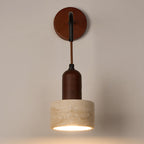 Traditional Japanese Dome Cylinder Cone Yellow Travertine Wood 1-Light Wall Sconce Lamp For Living Room