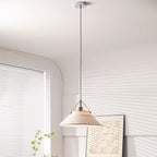 Traditional Japanese Umbrella Cone Shape Fabric Iron 1-Light Pendant Light For Living Room