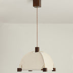 Traditional Chinese Arches Pavilion Shape Fabric Wood 1-Light Pendant Light For Living Room