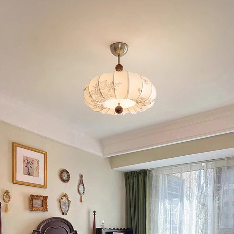 Contemporary Retro Pumpkin Fabric Metal 1-light Pendant Light for Living Room