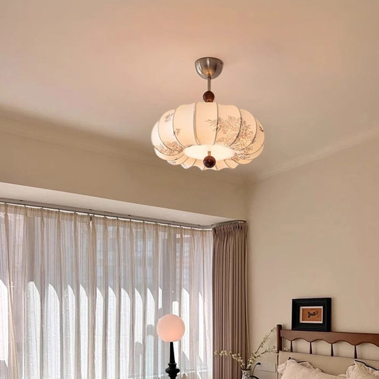 Contemporary Retro Pumpkin Fabric Metal 1-light Pendant Light for Living Room