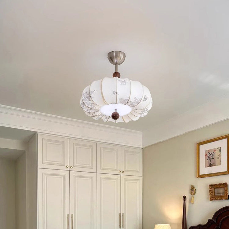 Contemporary Retro Pumpkin Fabric Metal 1-light Pendant Light for Living Room