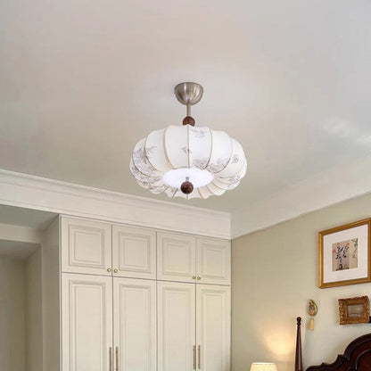 Contemporary Retro Pumpkin Fabric Metal 1-light Pendant Light for Living Room