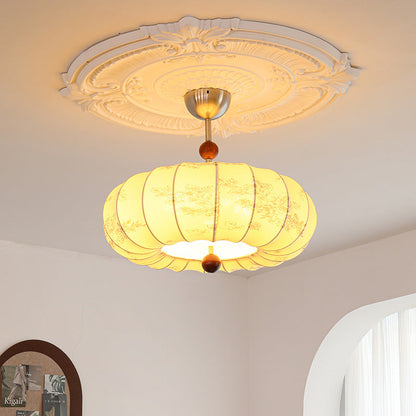 Contemporary Retro Pumpkin Fabric Metal 1-light Pendant Light for Living Room
