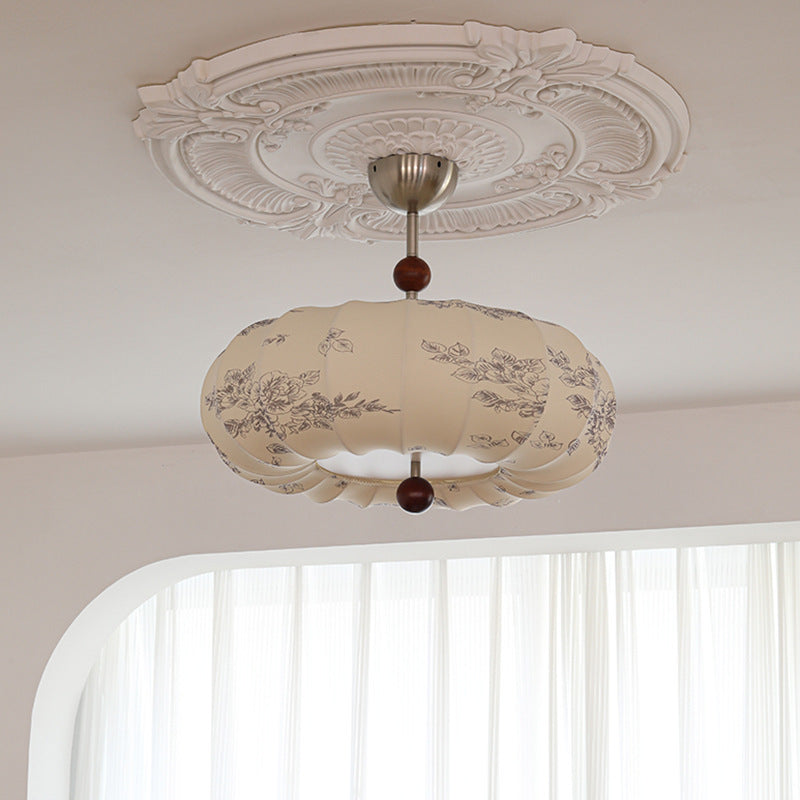 Contemporary Retro Pumpkin Fabric Metal 1-light Pendant Light for Living Room