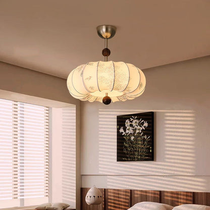 Contemporary Retro Pumpkin Fabric Metal 1-light Pendant Light for Living Room