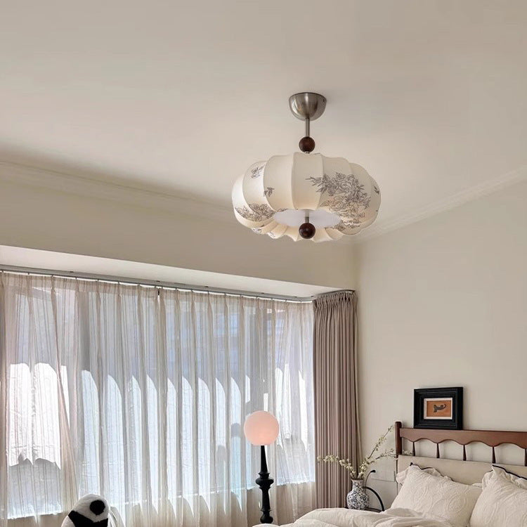 Contemporary Retro Pumpkin Fabric Metal 1-light Pendant Light for Living Room