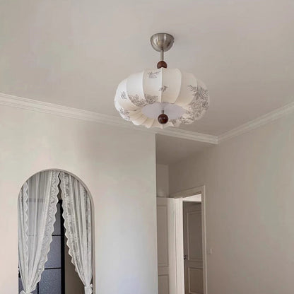 Contemporary Retro Pumpkin Fabric Metal 1-light Pendant Light for Living Room