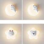 Contemporary Creative Cartoon Animal Rabbit Bear Star Moon Shape PE Iron LED Wall Sconce Lamp For Living Room