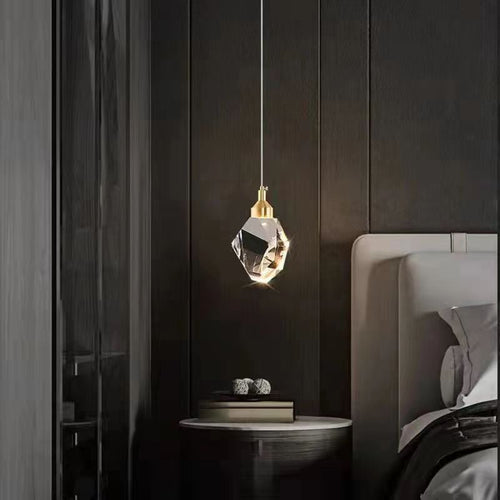 Modern Luxury Diamond Cube Crystal Iron LED Pendant Light For Bedroom