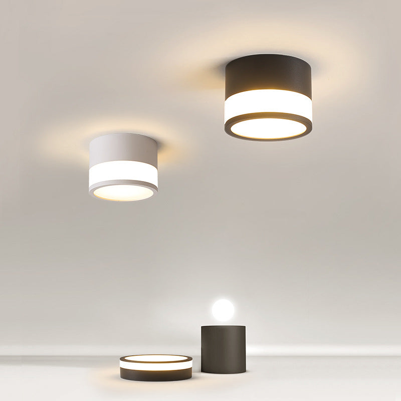 Modern Minimalist Cylinder Acrylic Aluminum LED Flush Mount Ceiling Light for Living Room