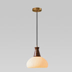 Contemporary Retro Wood Ceramic Pleated Dome 1-Light Pendant Light For Living Room